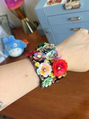 J crew blooming Sequin floral cuff multicolor Pailette